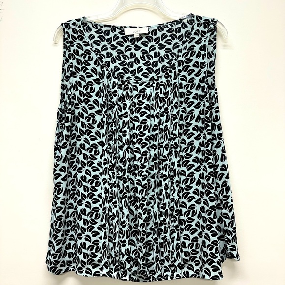 LOFT Mint Green Black Leaves Pleated Relaxed Blouse sz XL - Picture 1 of 7